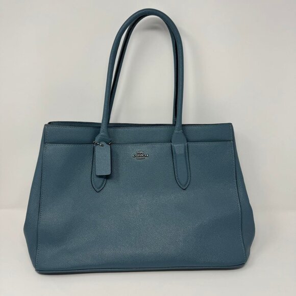 Coach Bailey Carryall Blue Cross Grain Leather Purse Bag 24218 - Picture 1 of 9
